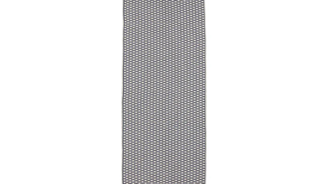 Anthracite geometric check flat weave machine washable runner rug, a low profile rug that suits robot vacuums