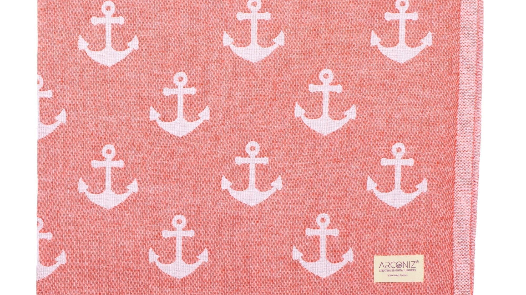 Pomegranate anchor design Turkish cotton beach towel, oversized 38 x 71 inches