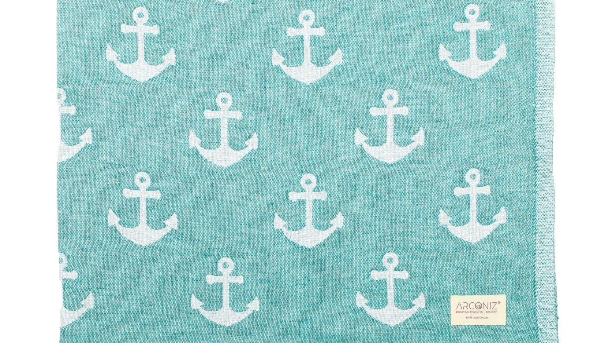 Teal green Turkish cotton flat weave beach towel that sheds sand, 38 x 71 inches