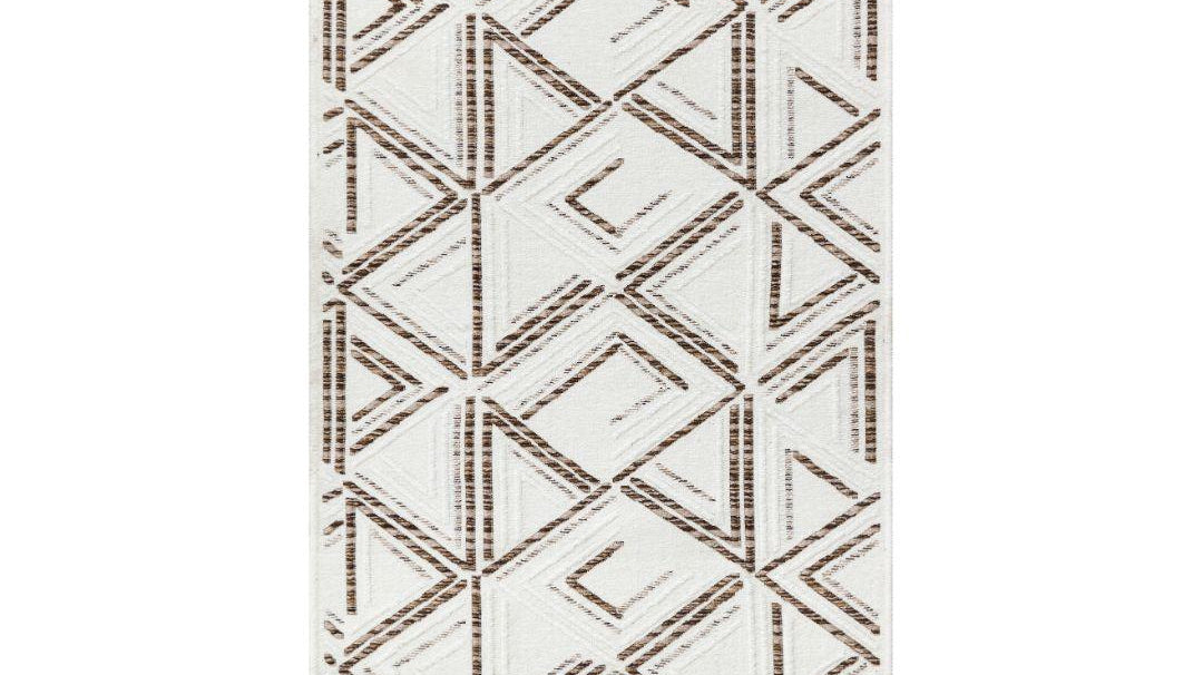 Reversible brown and white geometric machine washable area rug