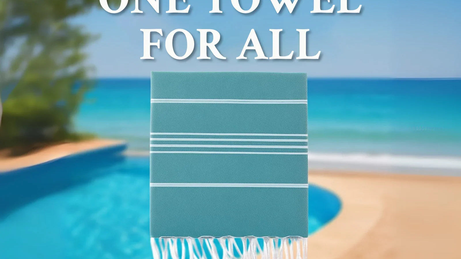 Turkish cotton towel with white stripes by pool and beach, summer towels backdrop