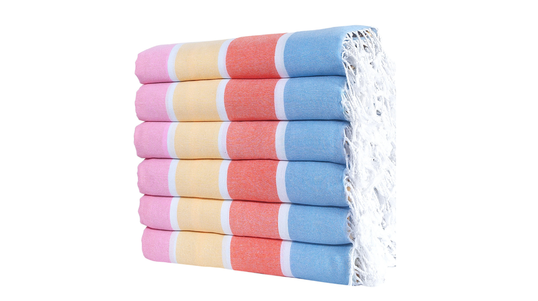 Oversized rainbow Turkish cotton beach towels in a 6 piece set, 39 x 71 inches