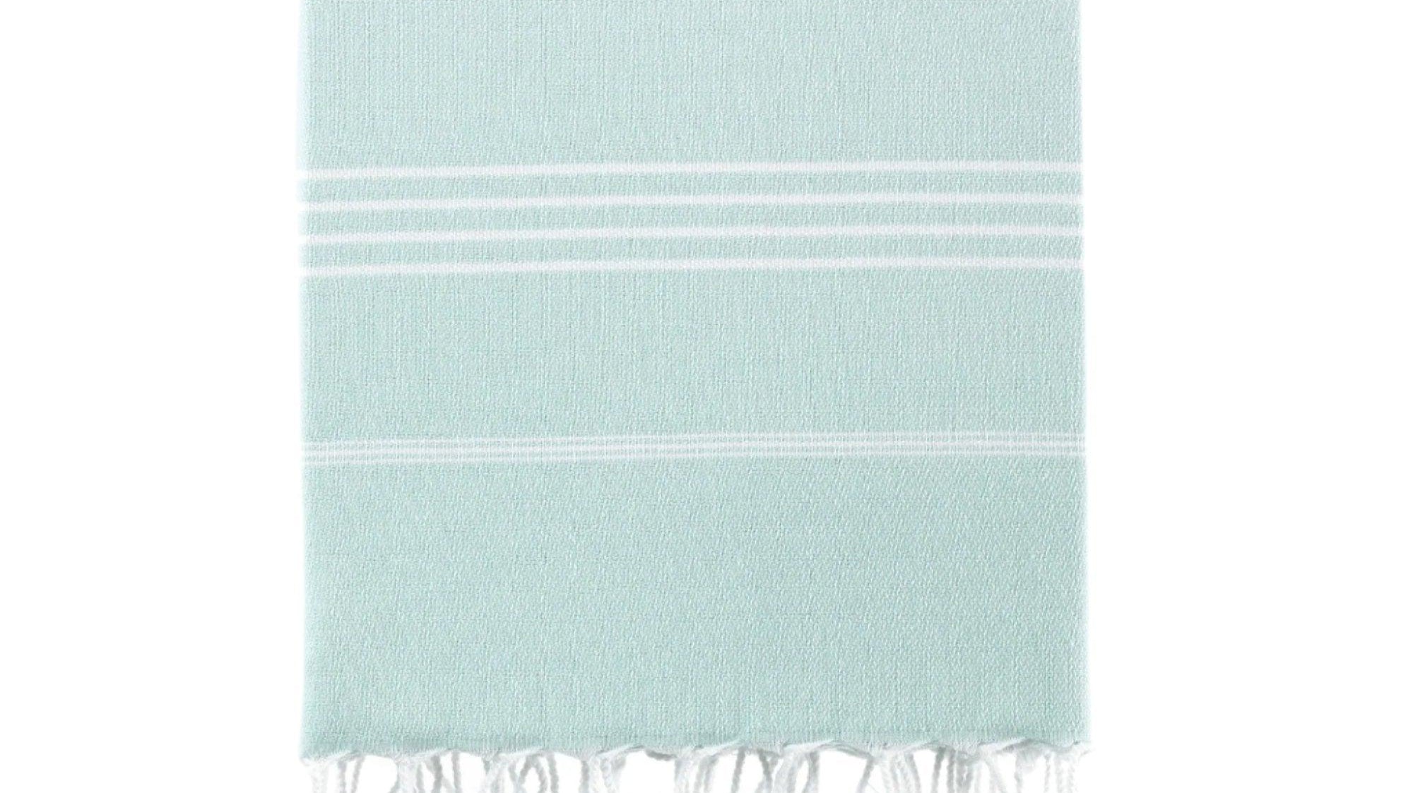 Aqua Turkish cotton flat weave beach towel compared with a thick terry beach towel