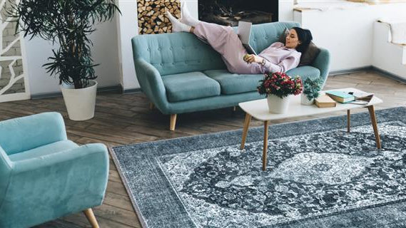Blue Area rug in living room