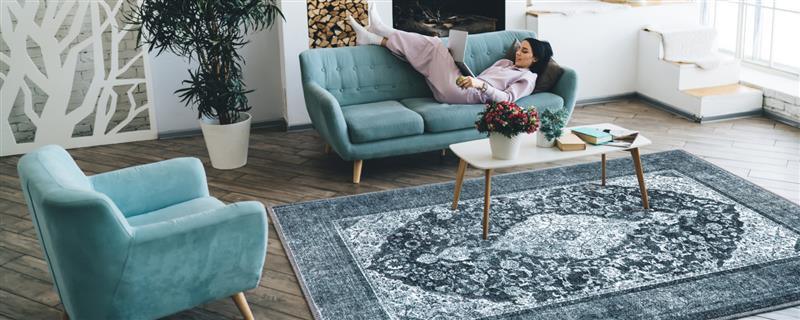 Blue Area rug in living room