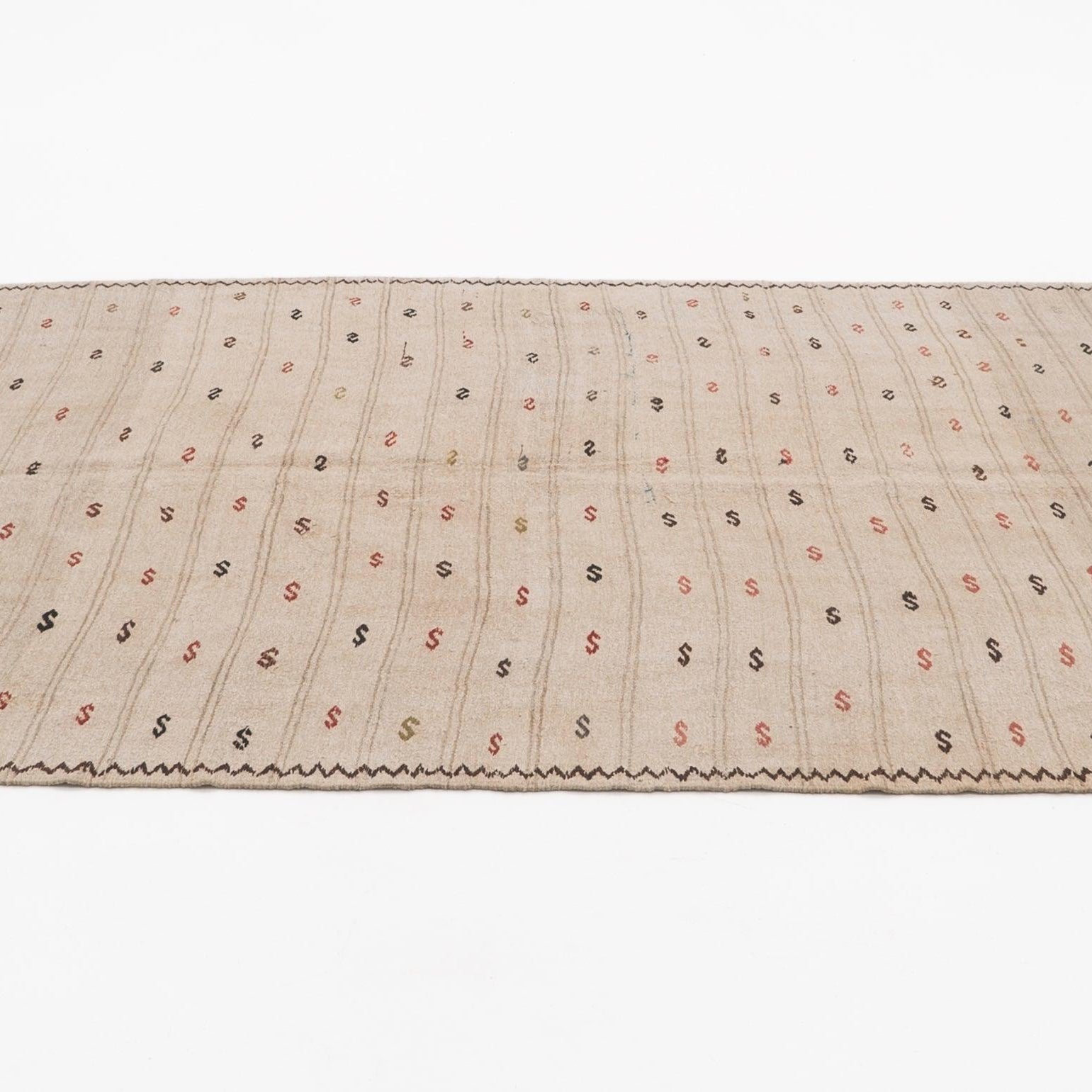 Hemp Bouquet Handwoven Vintage Rug, Anatolian Design - 01-00178 - Arconiz