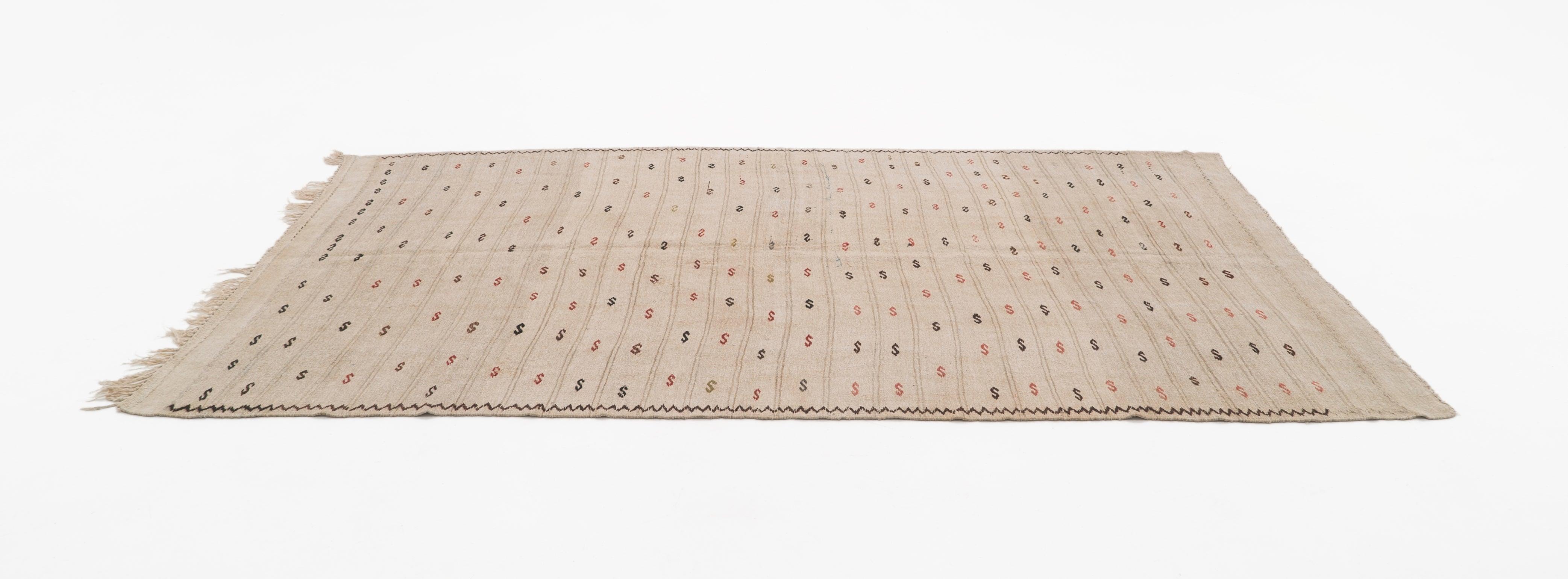 Hemp Bouquet Handwoven Vintage Rug, Anatolian Design - 01-00178 - Arconiz