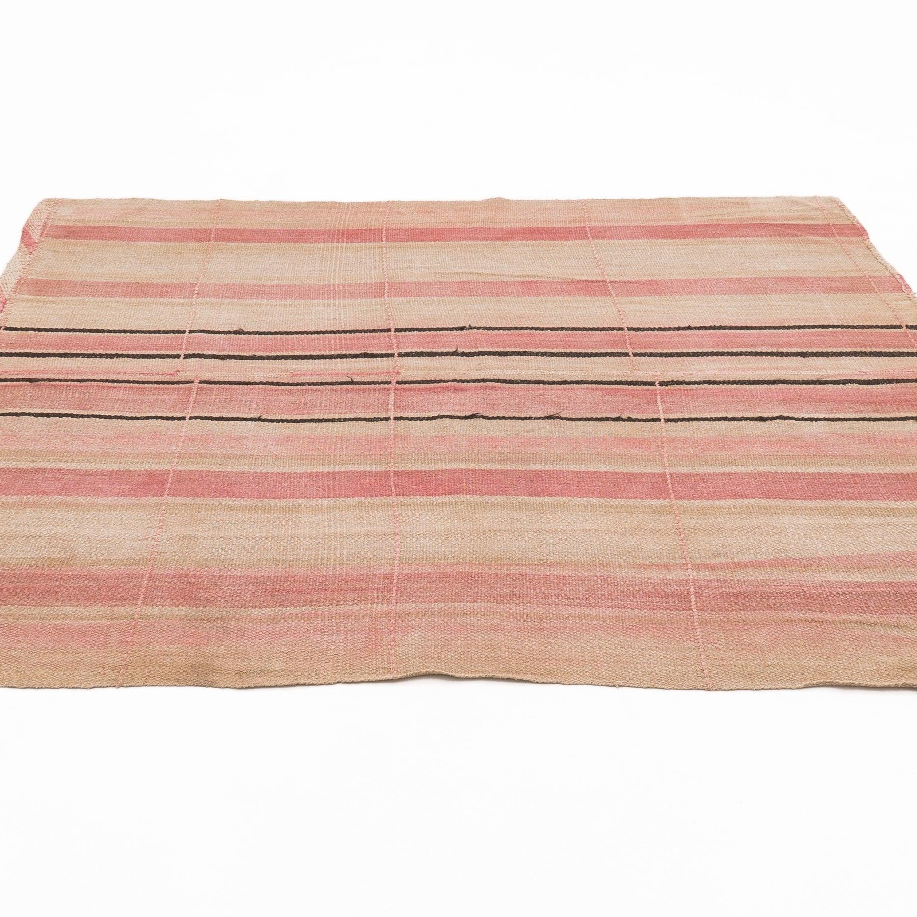 Hemp Bouquet Handwoven Vintage Hemp Rug, Pink/Beige - 01-00216 - Arconiz