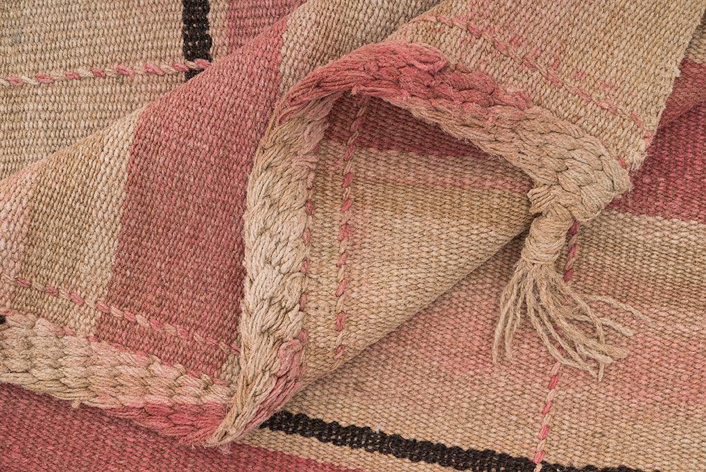 Hemp Bouquet Handwoven Vintage Hemp Rug, Pink/Beige - 01-00216 - Arconiz