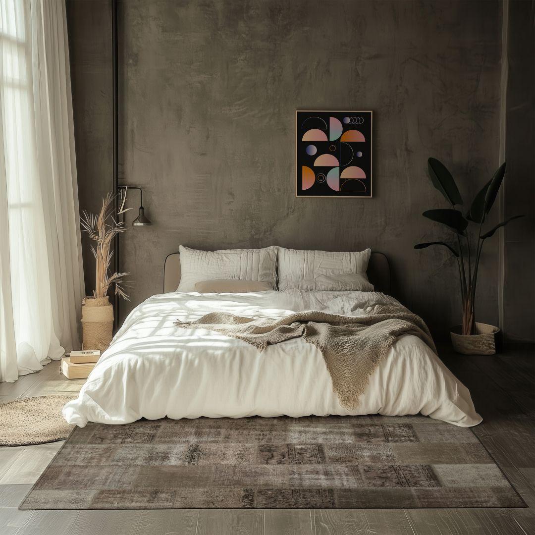 Vintage BeigeTurkish Patchwork Pattern Rug - TUR-BEI-ANW-710-016 - Arconiz