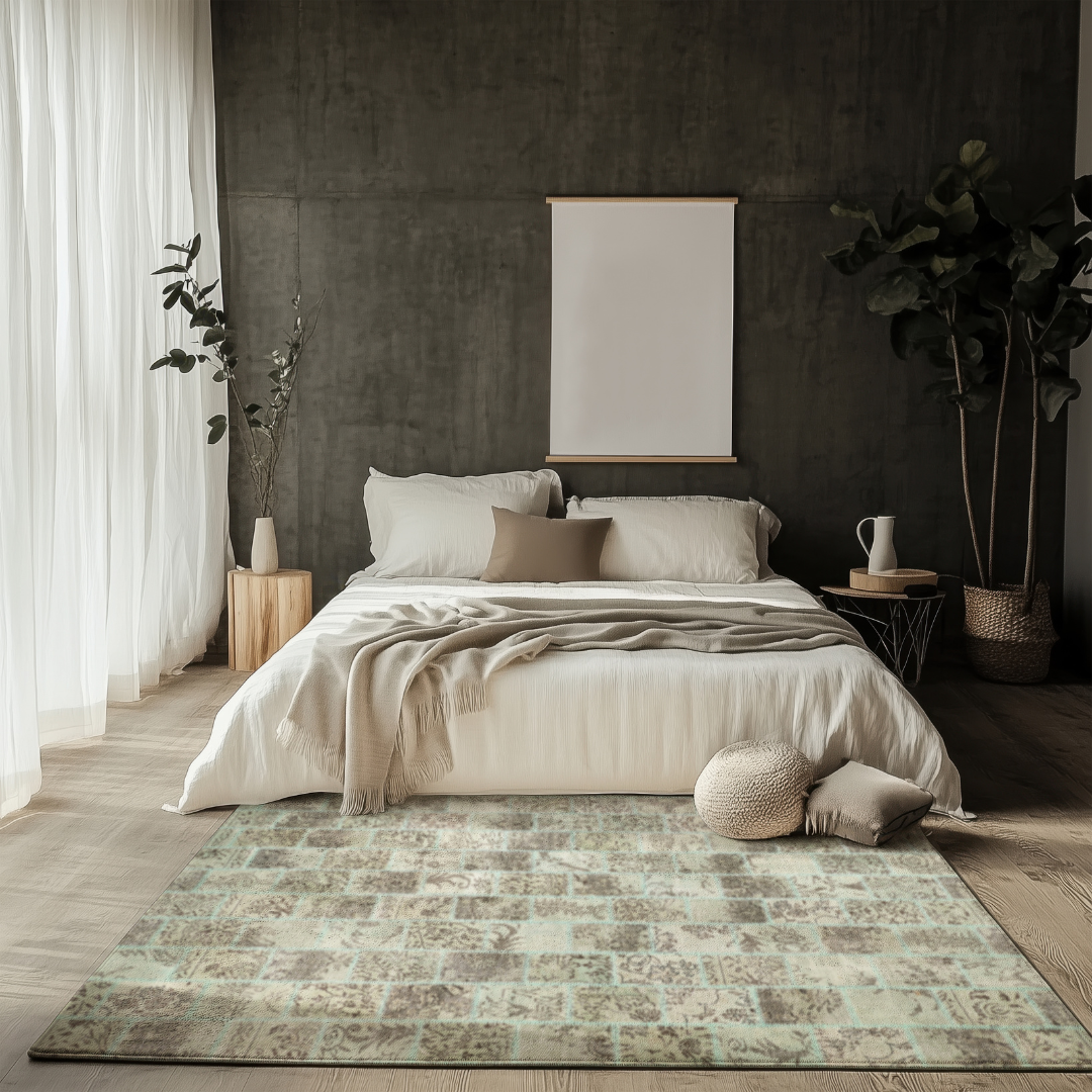 Vintage Light Sand Patchwork Turkish Rug - TUR-BEI-PAT-810-001 - Arconiz