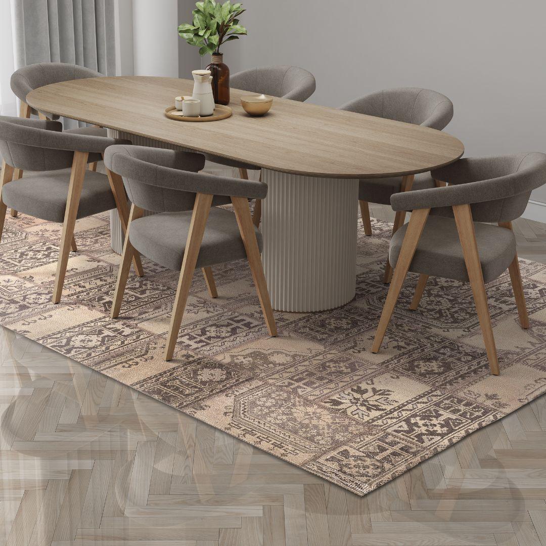 Vintage Soft Cream Blocks Turkish Rug - TUR-CRM-PAT-810-004 - Arconiz