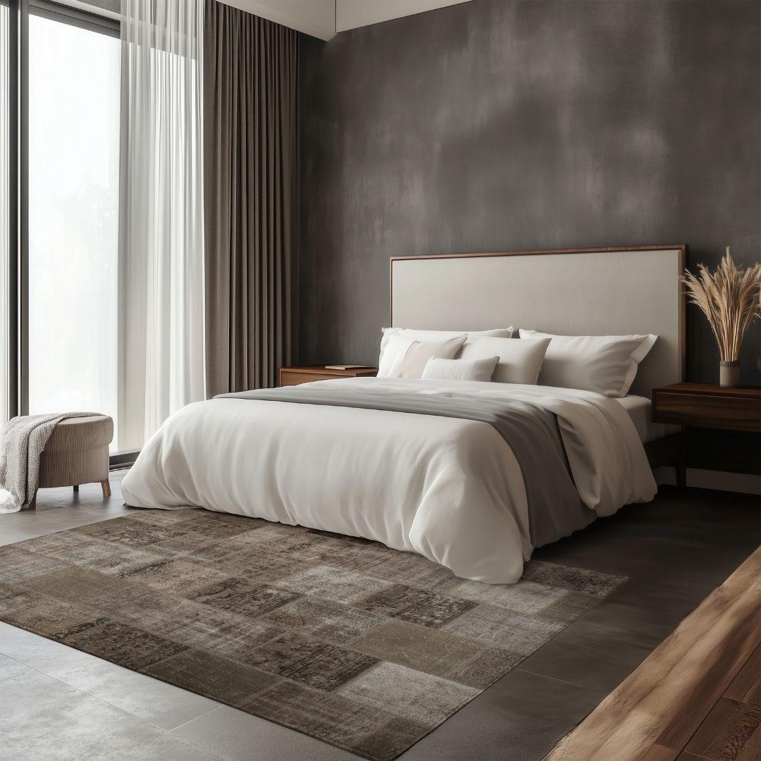 Vintage BeigeTurkish Patchwork Pattern Rug - TUR-BEI-ANW-710-016 - Arconiz