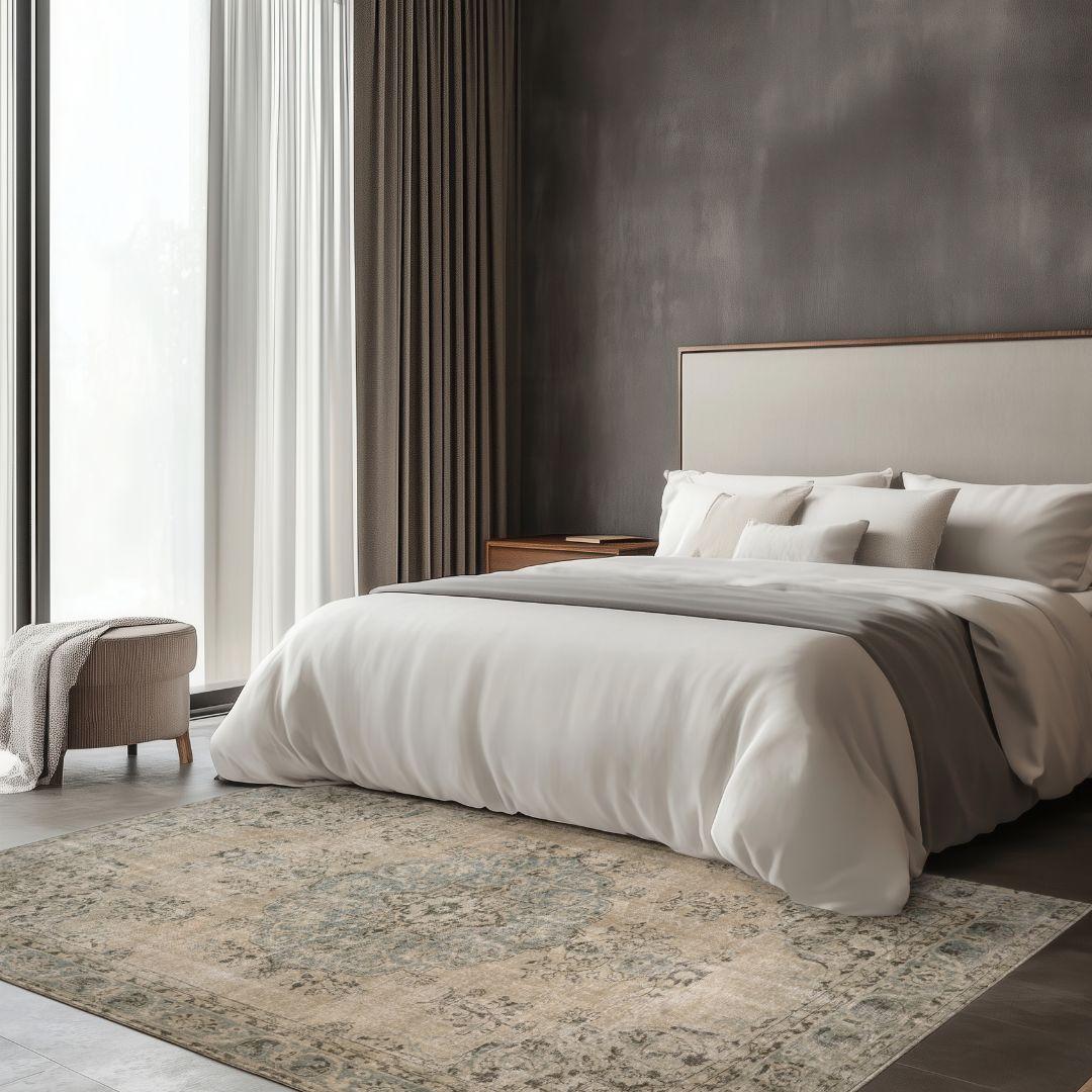 Vintage Beige Turkish Medallion Rug - TUR-BEI-PAT-710-010 - Arconiz