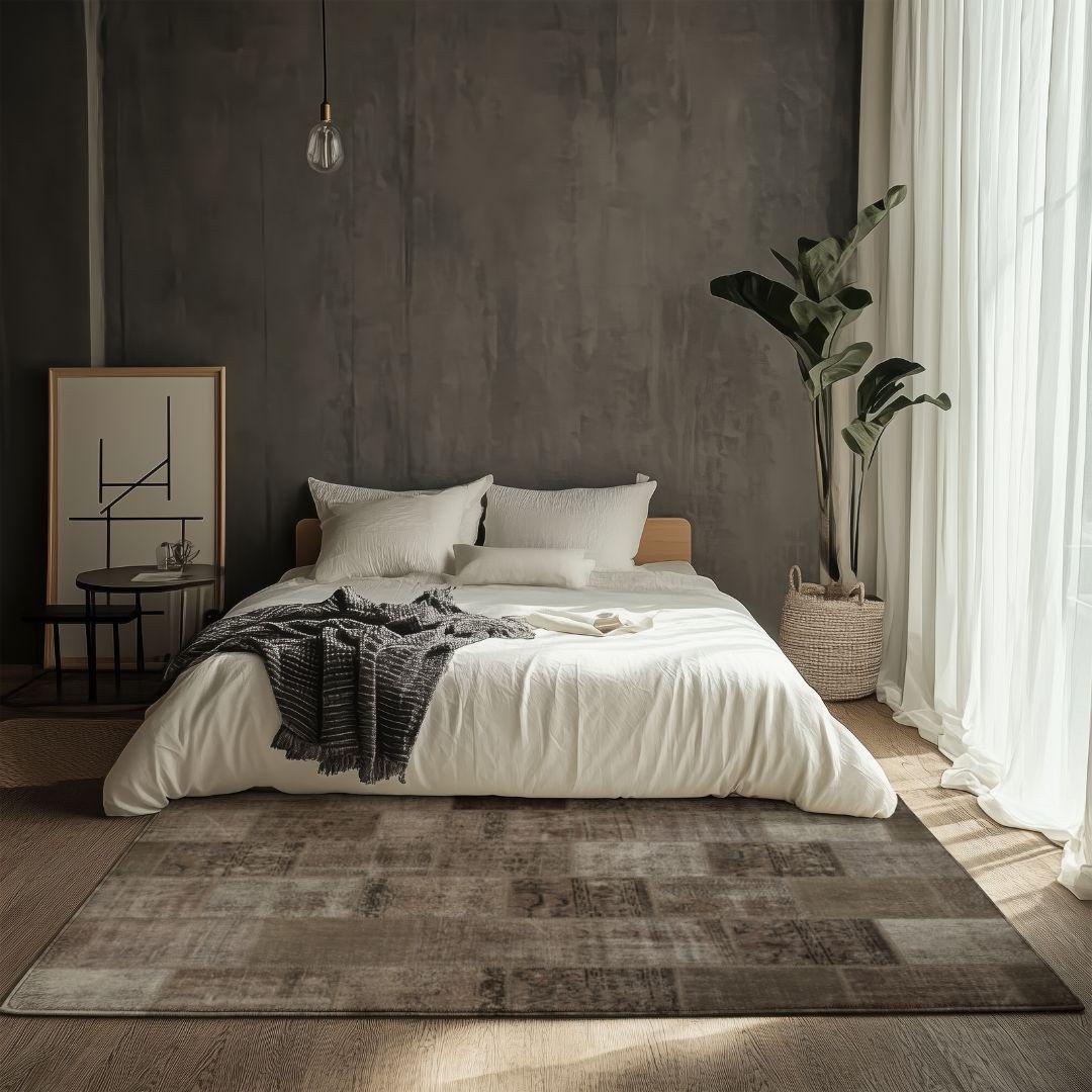 Vintage BeigeTurkish Patchwork Pattern Rug - TUR-BEI-ANW-710-016 - Arconiz