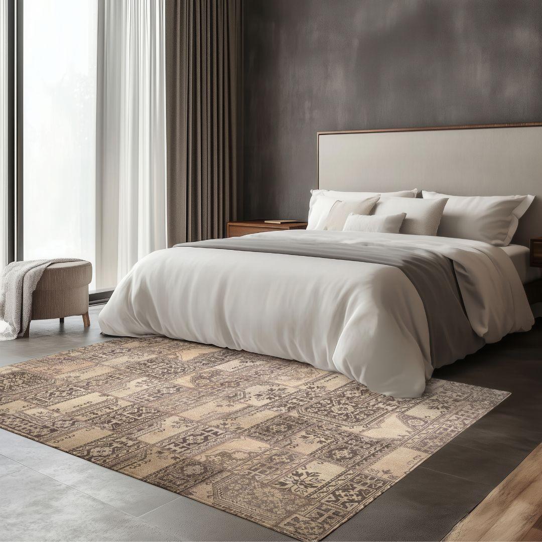 Vintage Soft Cream Blocks Turkish Rug - TUR-CRM-PAT-810-004 - Arconiz