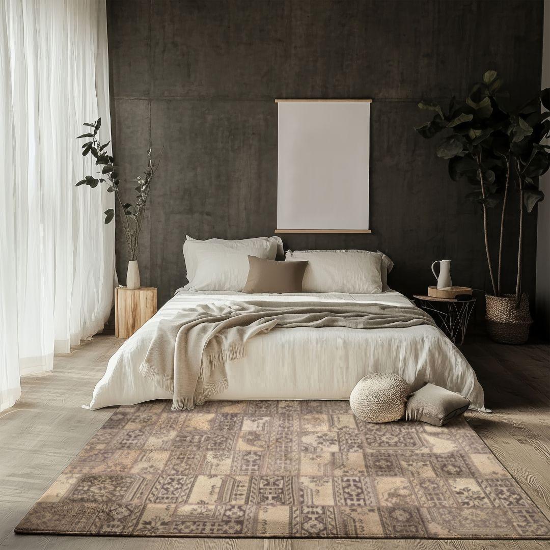 Vintage Soft Cream Blocks Turkish Rug - TUR-CRM-PAT-810-004 - Arconiz