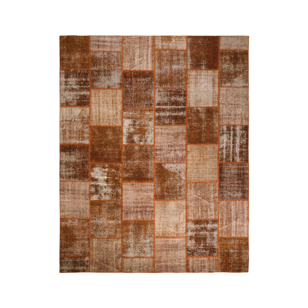Vintage Rust Brown Turkish Patchwork Pattern Rug - TUR-RST-MOS-710-014 - Arconiz