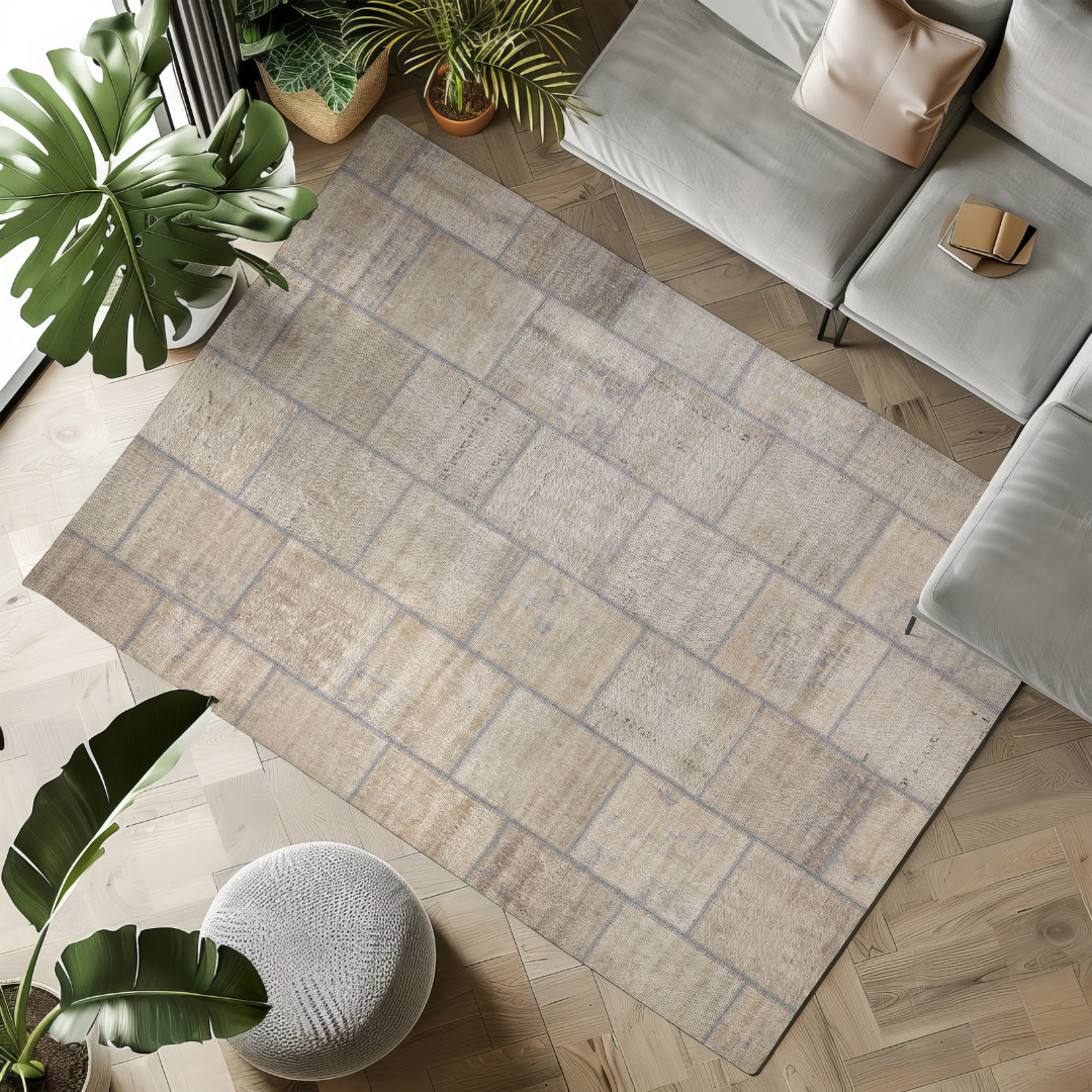 Vintage Beige Patchwork Turkish Rug - TUR-BEI-PAT-810-001 - Arconiz