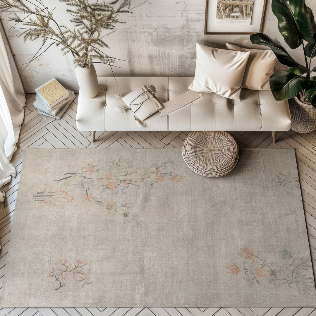 Vintage Beige Turkish Floral Rug - TUR-BEI-SAK-69-008 - Arconiz