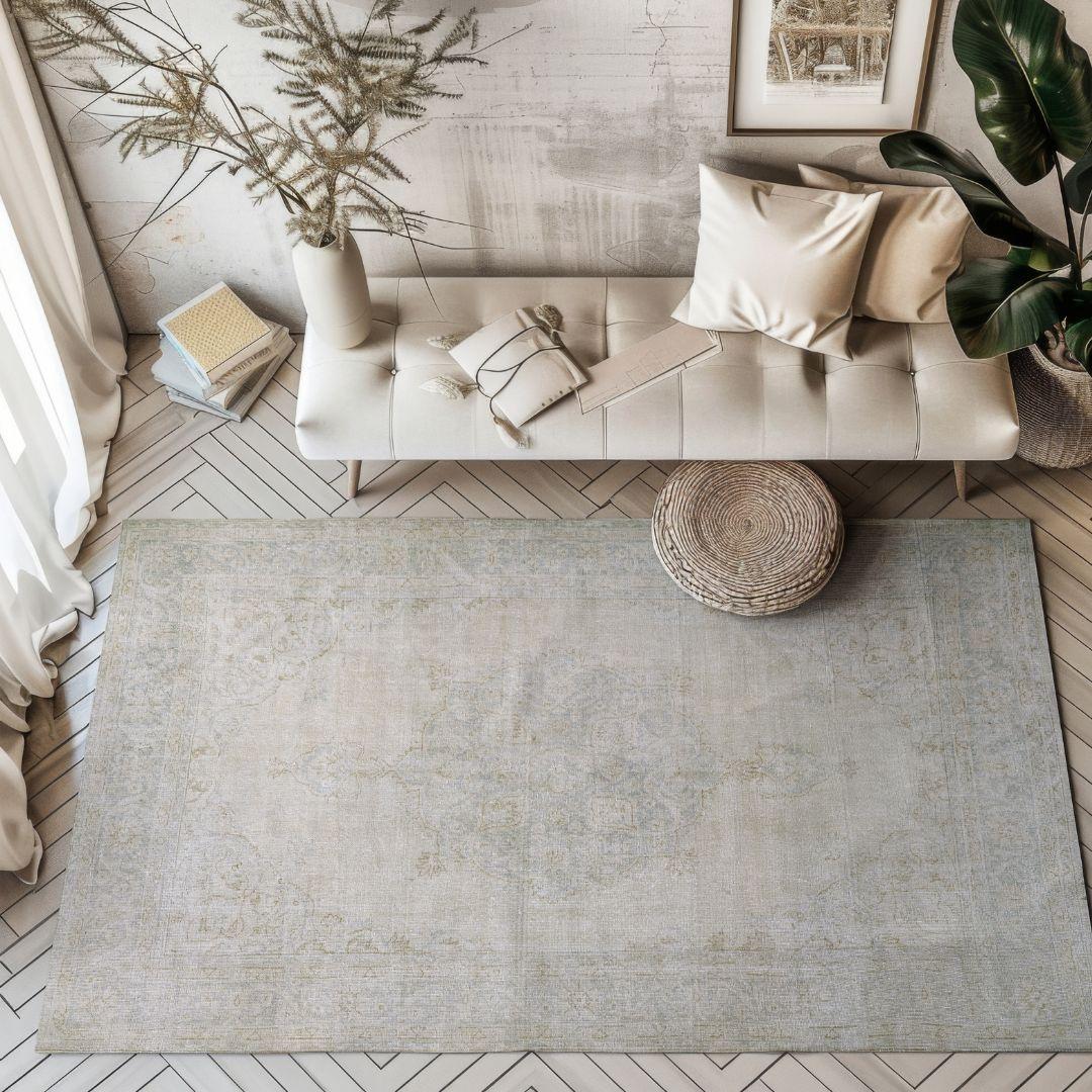 Vintage Beige Turkish Medallion Rug - TUR-BEI-ETH-610-003 - Arconiz