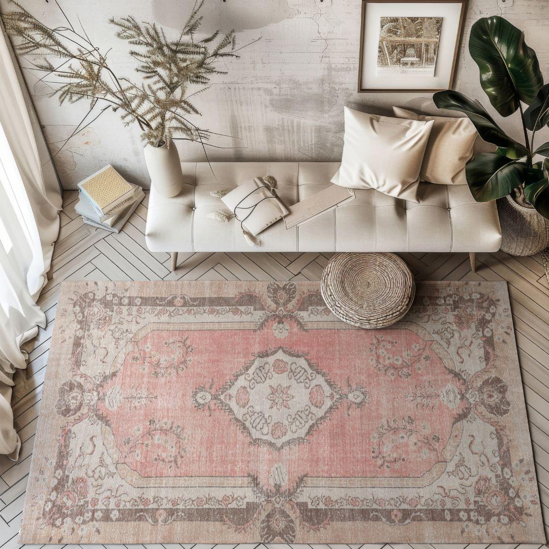 Vintage Beige Turkish Medallion Rug - TUR-PNK-SAL-610-013 - Arconiz