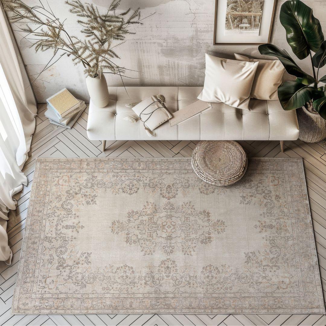 Vintage Cream Turkish Medallion Rug - TUR-CRM-OTT-69-004 - Arconiz