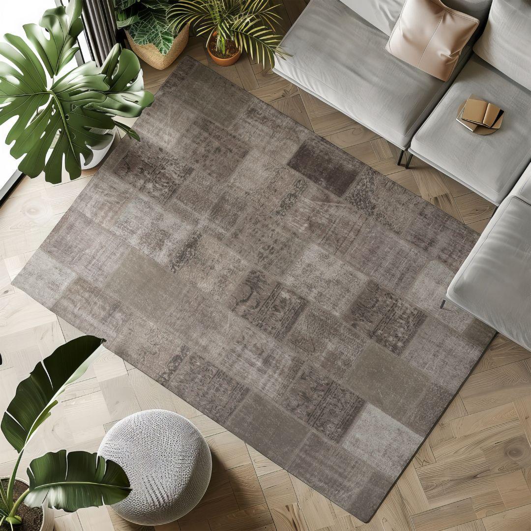 Vintage BeigeTurkish Patchwork Pattern Rug - TUR-BEI-ANW-710-016 - Arconiz