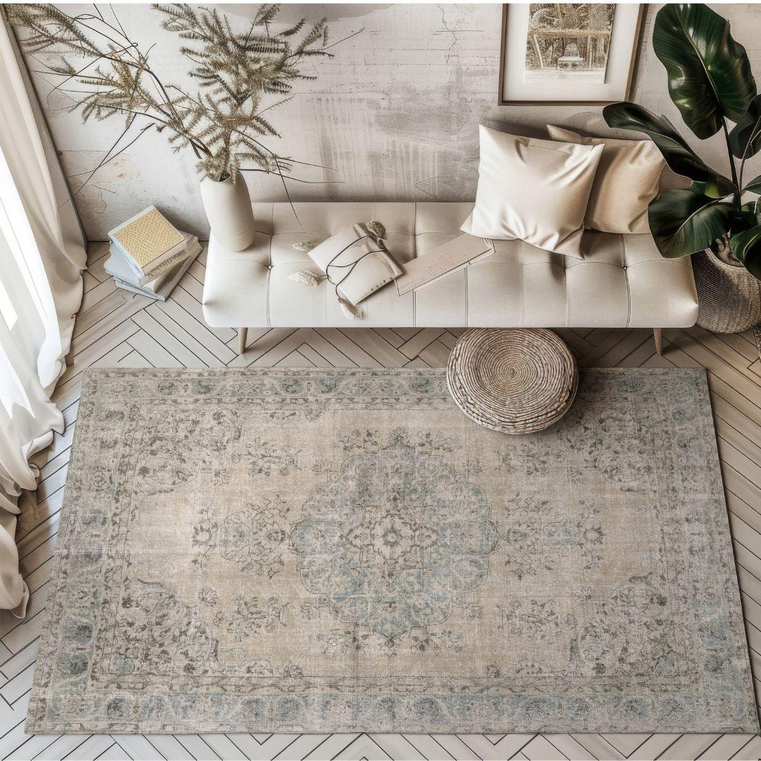 Vintage Beige Turkish Medallion Rug - TUR-BEI-PAT-710-010 - Arconiz