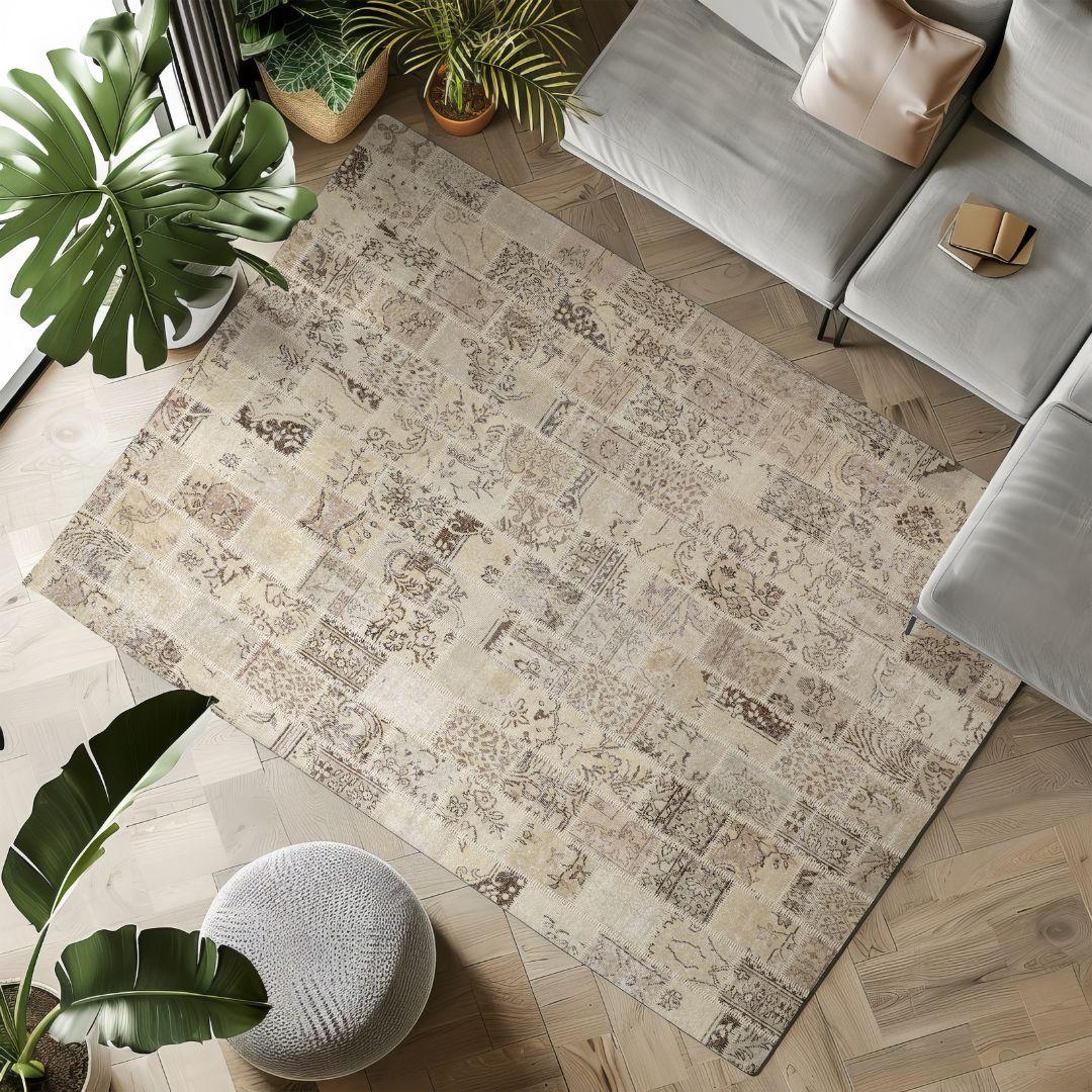 Vintage Mist Gray Patchwork Turkish Rug - TUR-GRAY-PAT-810-003 - Arconiz