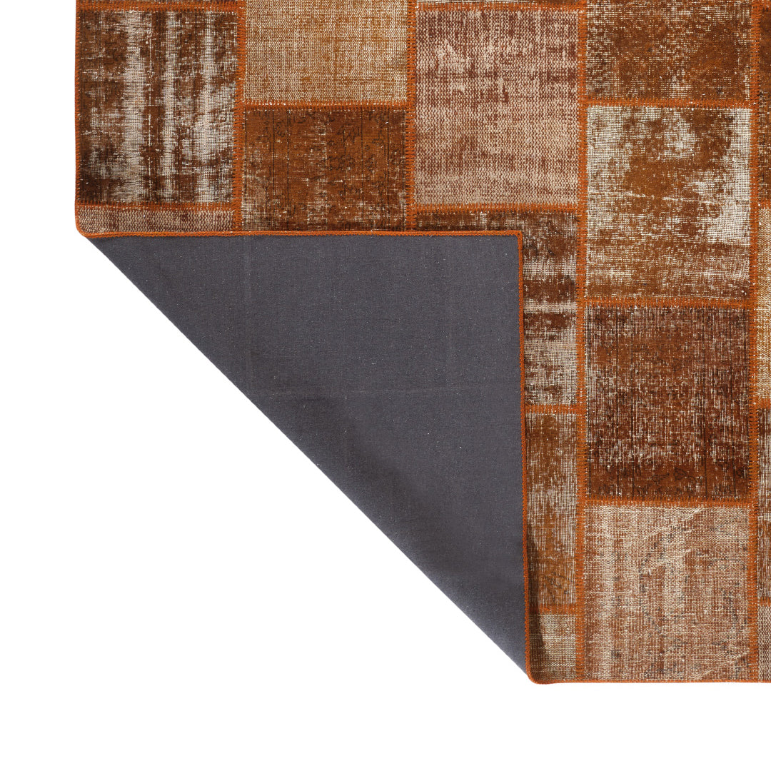 Vintage Rust Brown Turkish Patchwork Pattern Rug - TUR-RST-MOS-710-014 - Arconiz