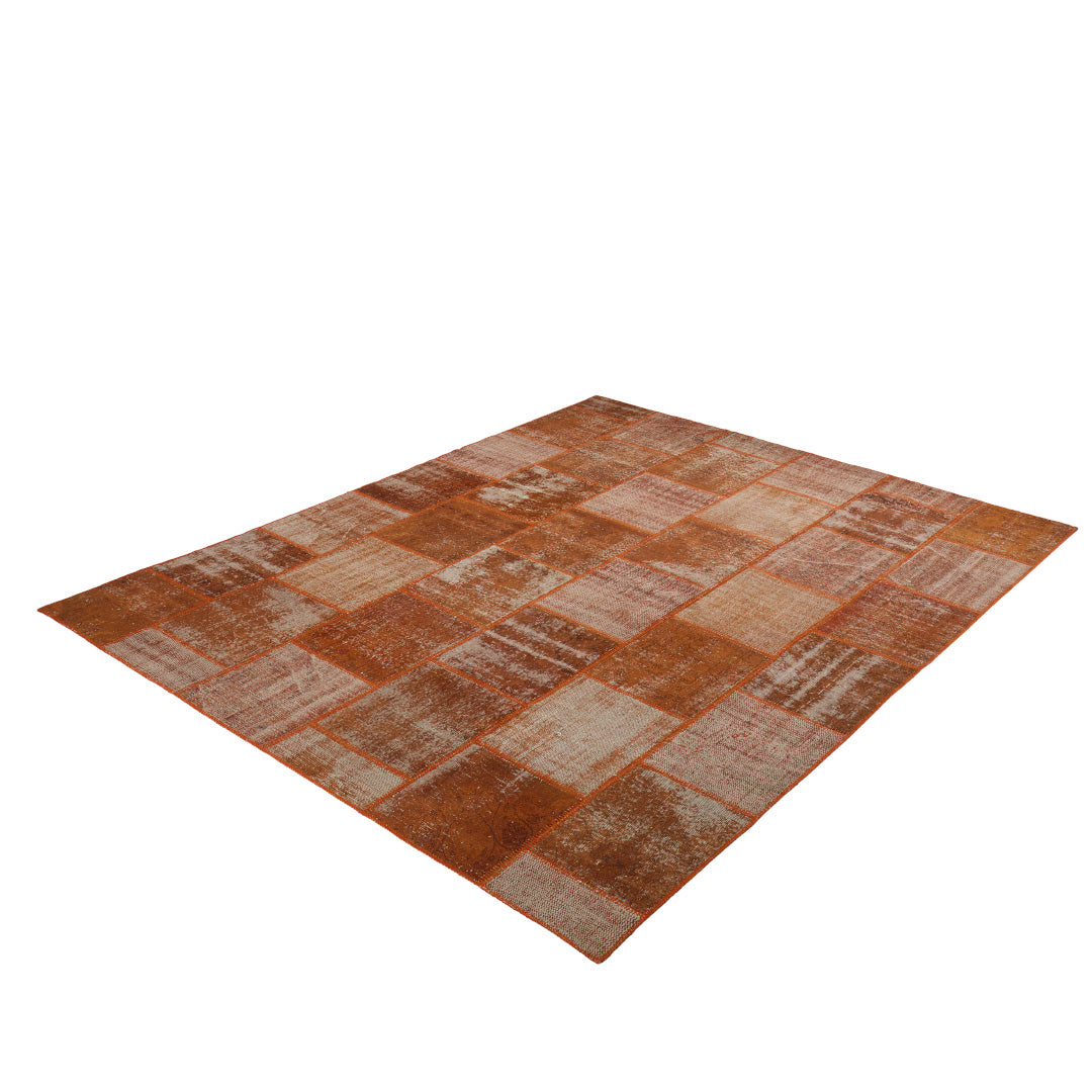 Vintage Rust Brown Turkish Patchwork Pattern Rug - TUR-RST-MOS-710-014 - Arconiz
