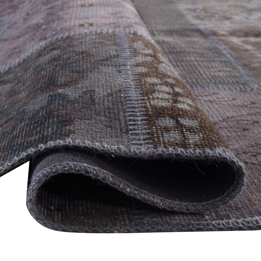 Vintage Gray Turkish Patchwork Pattern Rug - TUR-GRY-SAV-710-015 - Arconiz