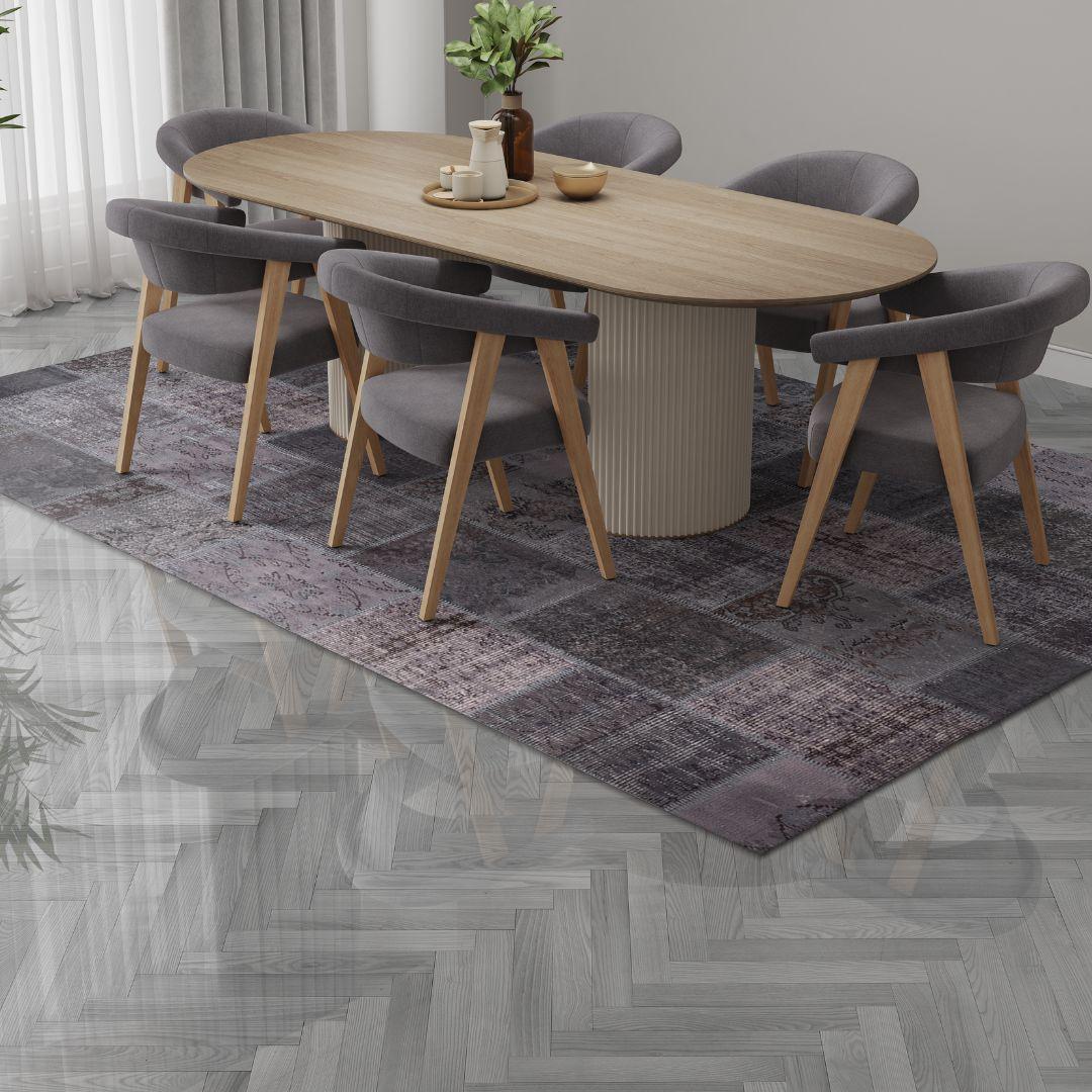 Vintage Gray Turkish Patchwork Pattern Rug - TUR-GRY-SAV-710-015 - Arconiz