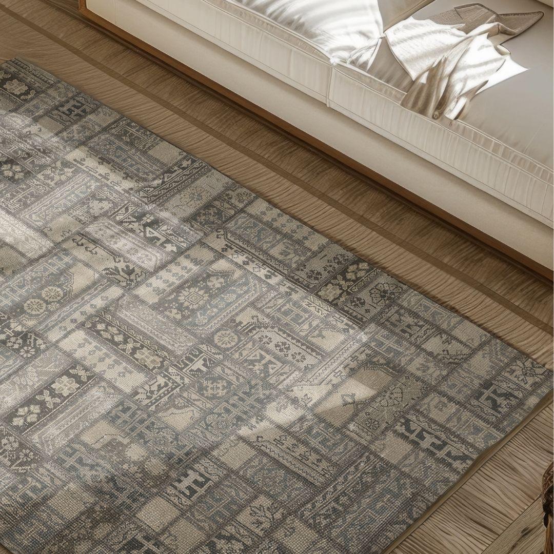 Vintage Dustveil Blue Turkish Patchwork Rug - TUR-GRAY-PAT-810-003 - Arconiz