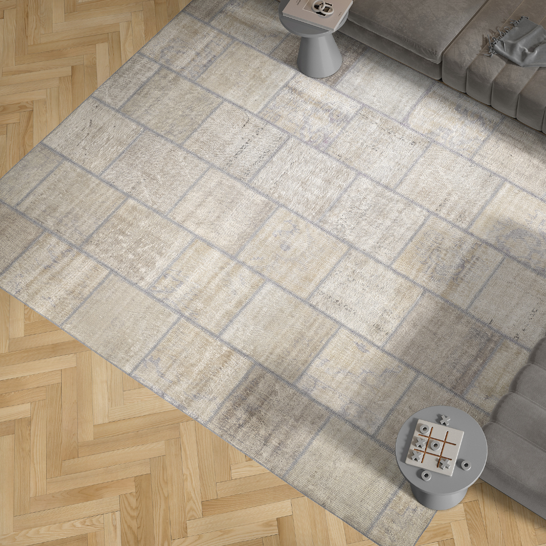 Vintage Beige Patchwork Turkish Rug - TUR-BEI-PAT-810-001 - Arconiz