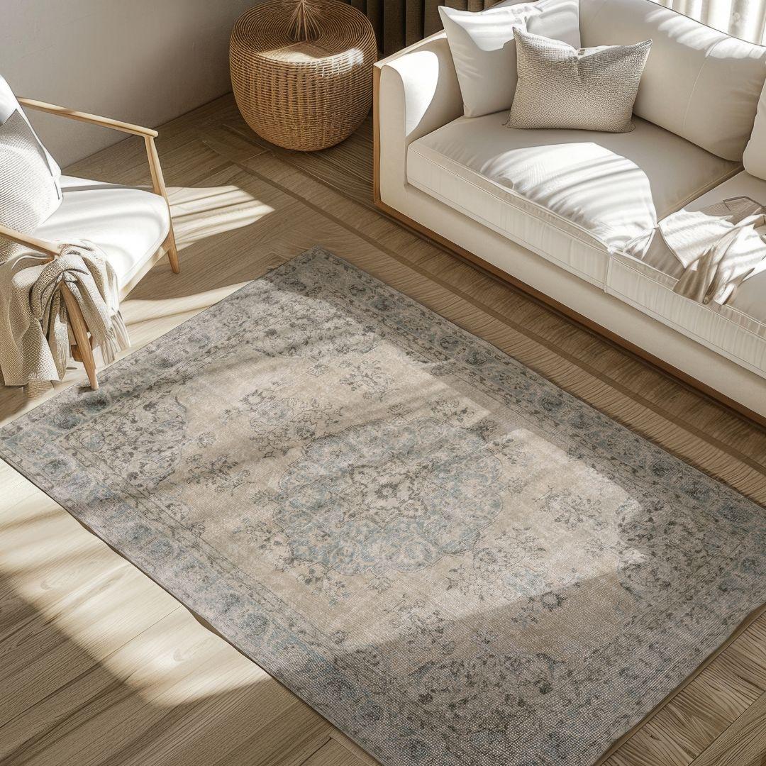 Vintage Beige Turkish Medallion Rug - TUR-BEI-PAT-710-010 - Arconiz