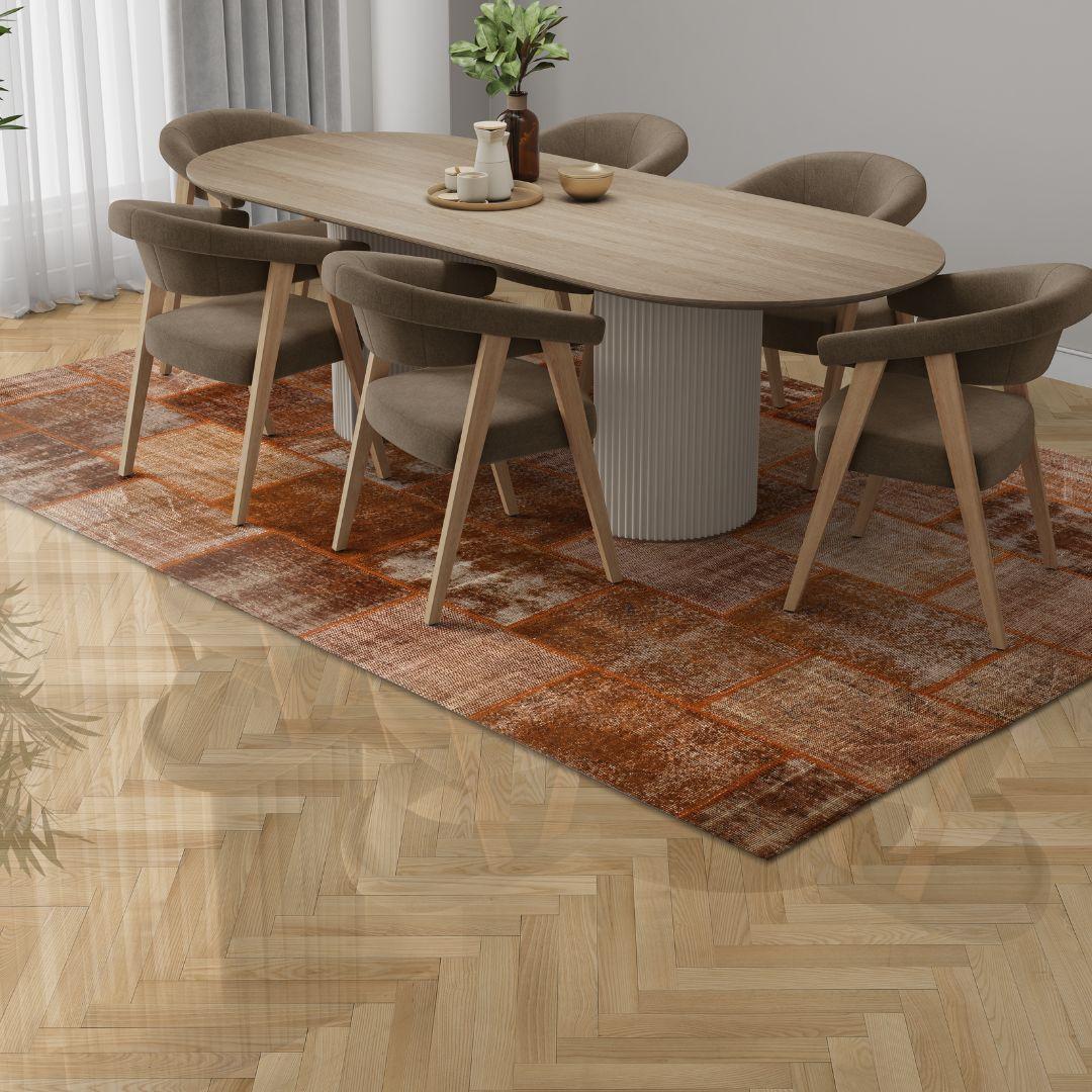 Vintage Rust Brown Turkish Patchwork Pattern Rug - TUR-RST-MOS-710-014 - Arconiz