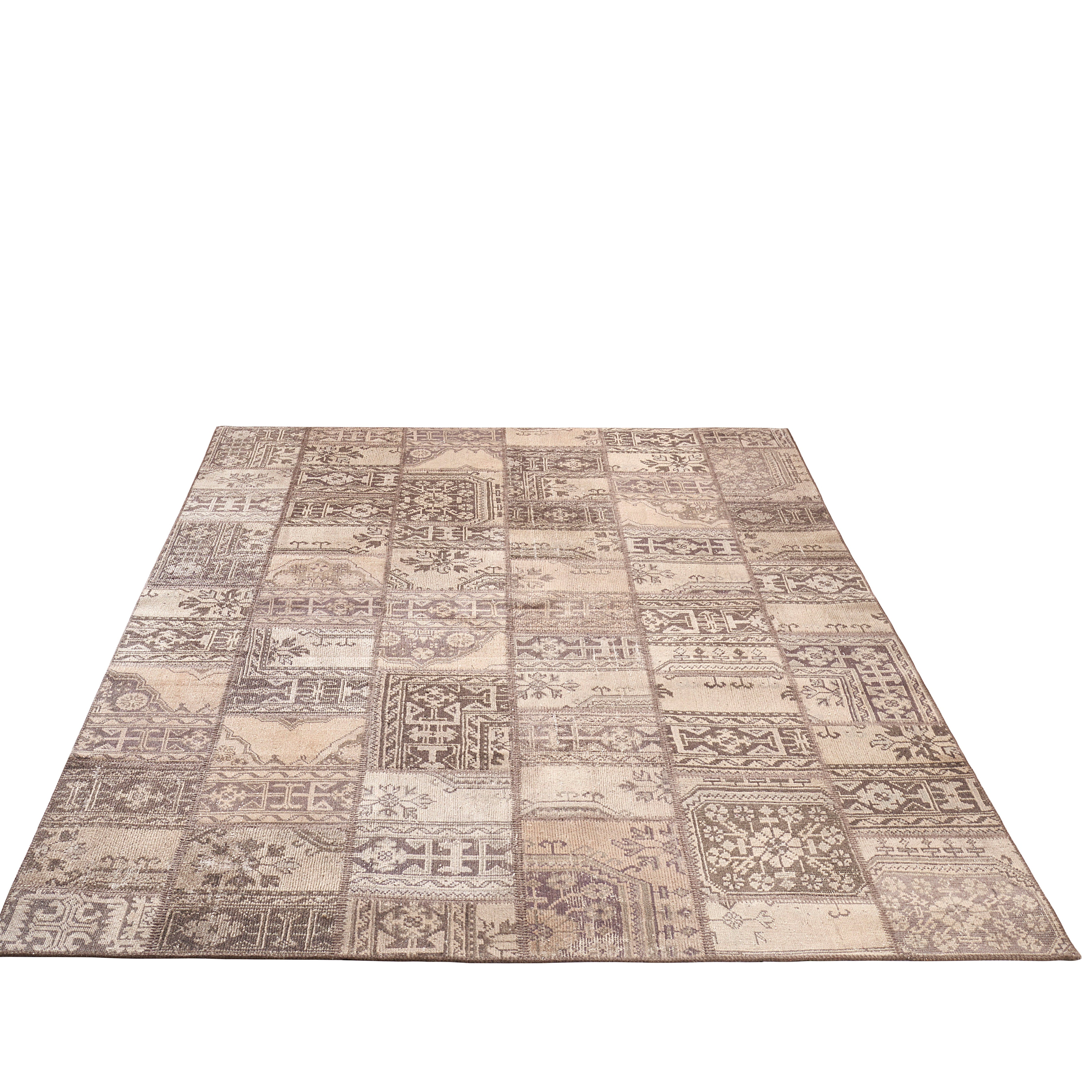 Vintage Soft Cream Blocks Turkish Rug - TUR-CRM-PAT-810-004 - Arconiz