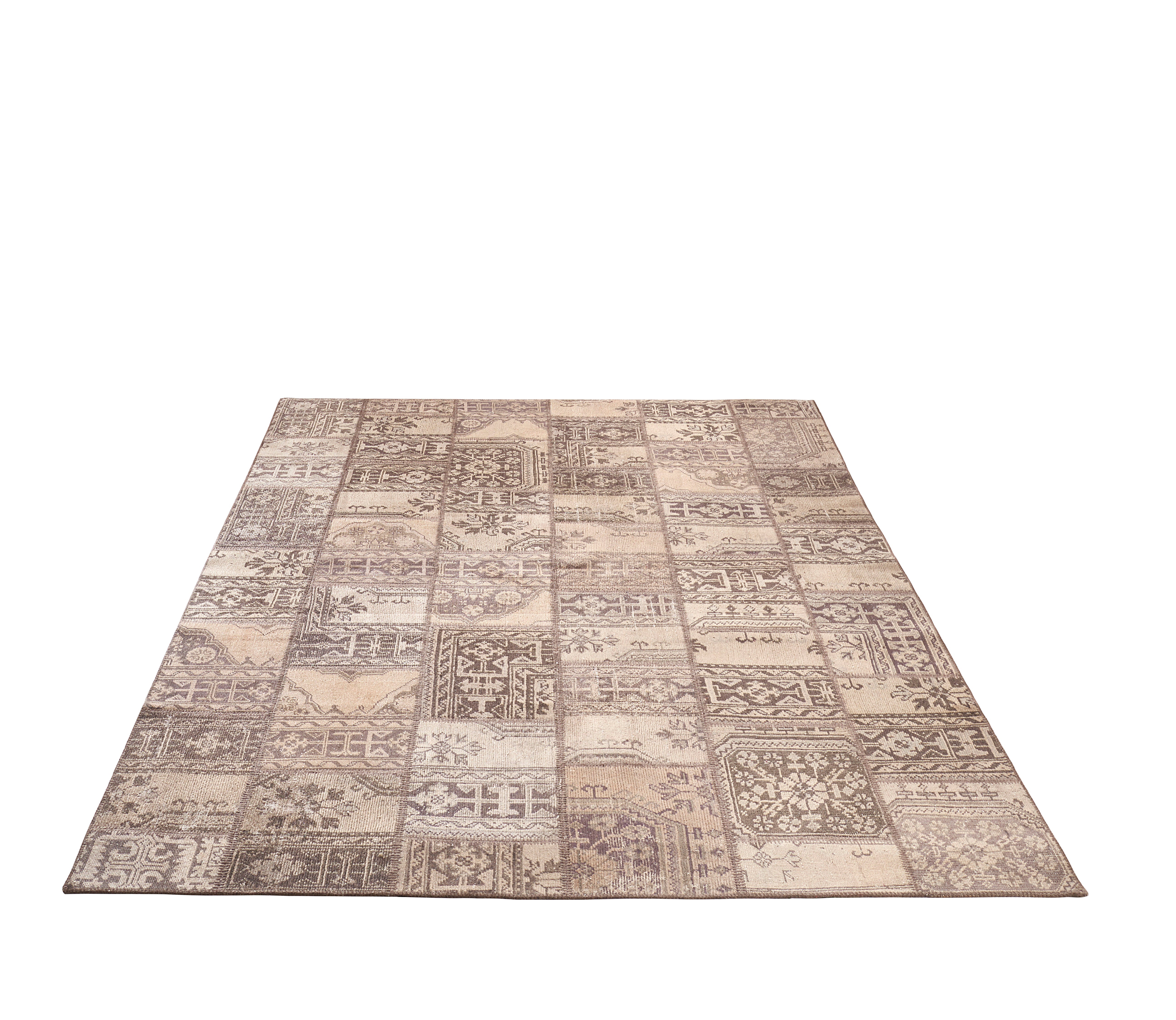 Vintage Soft Cream Blocks Turkish Rug - TUR-CRM-PAT-810-004 - Arconiz