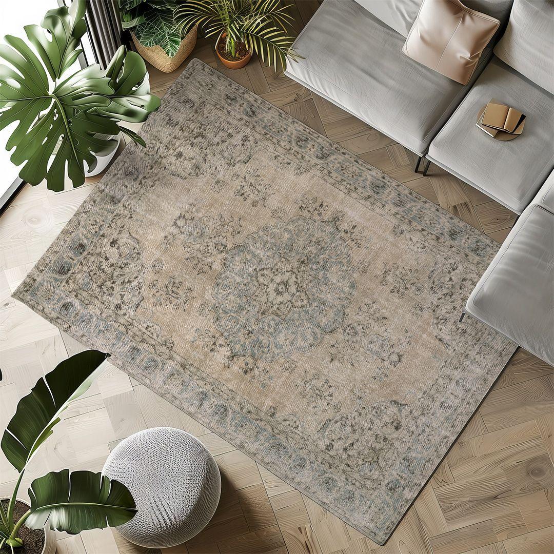 Vintage Beige Turkish Medallion Rug - TUR-BEI-PAT-710-010 - Arconiz