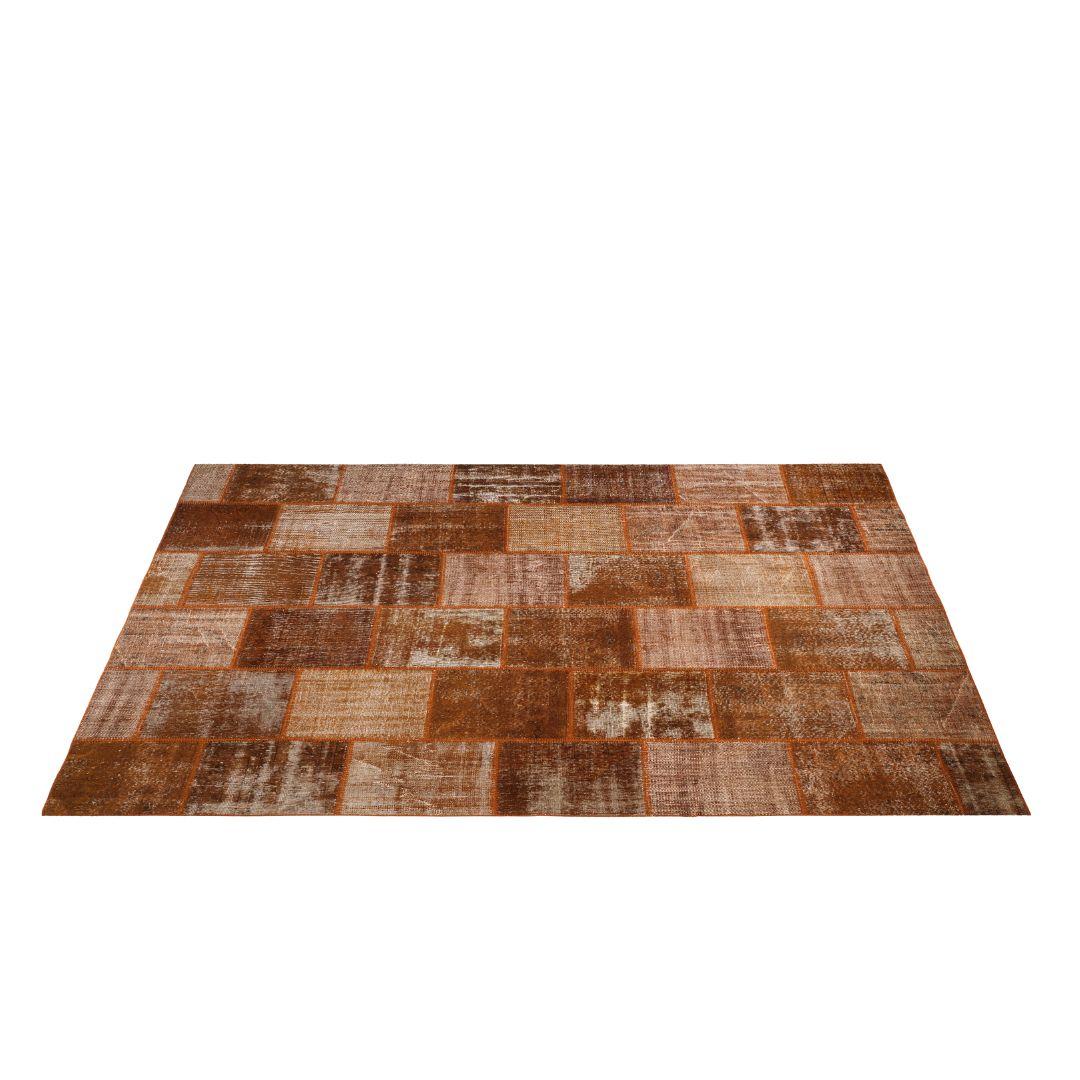 Vintage Rust Brown Turkish Patchwork Pattern Rug - TUR-RST-MOS-710-014 - Arconiz