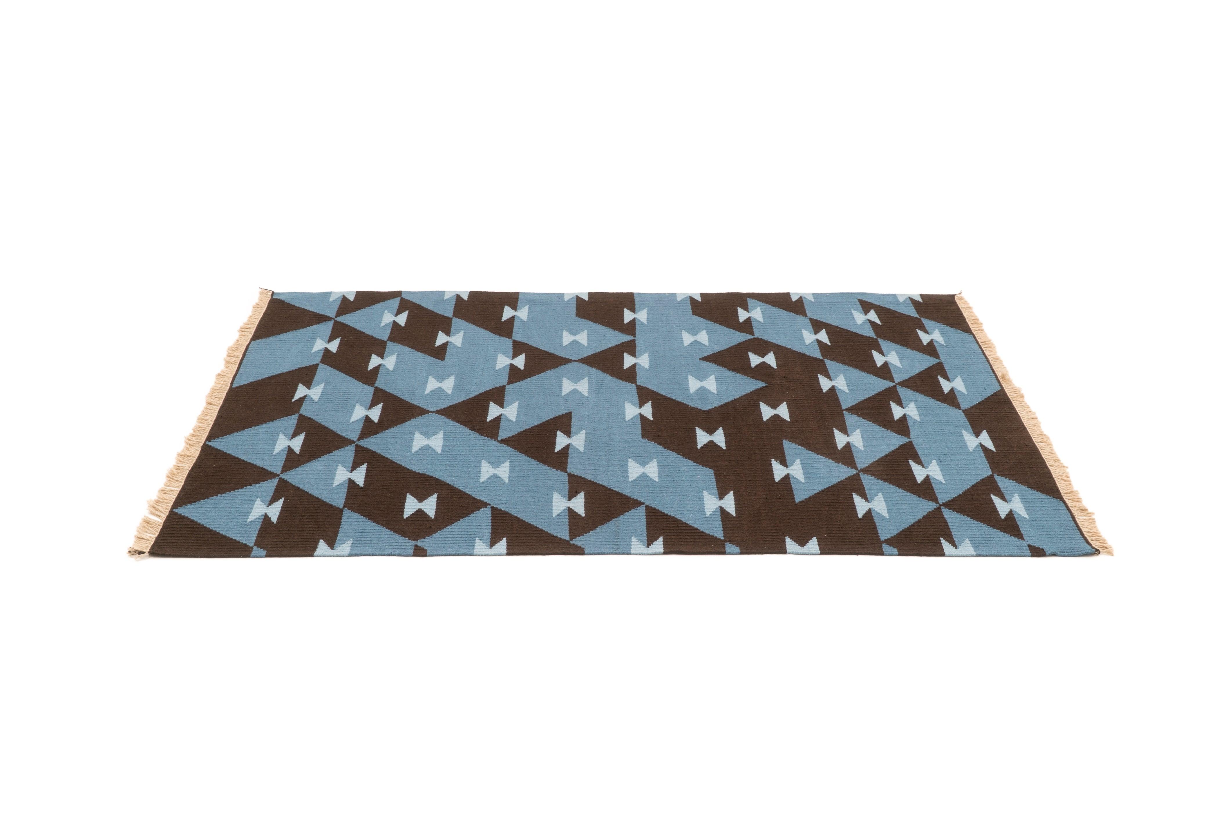 Game Board Handwoven Hemp Designer Rug in Shades of Blue/Brown - 9IHRDOK004016 - Arconiz