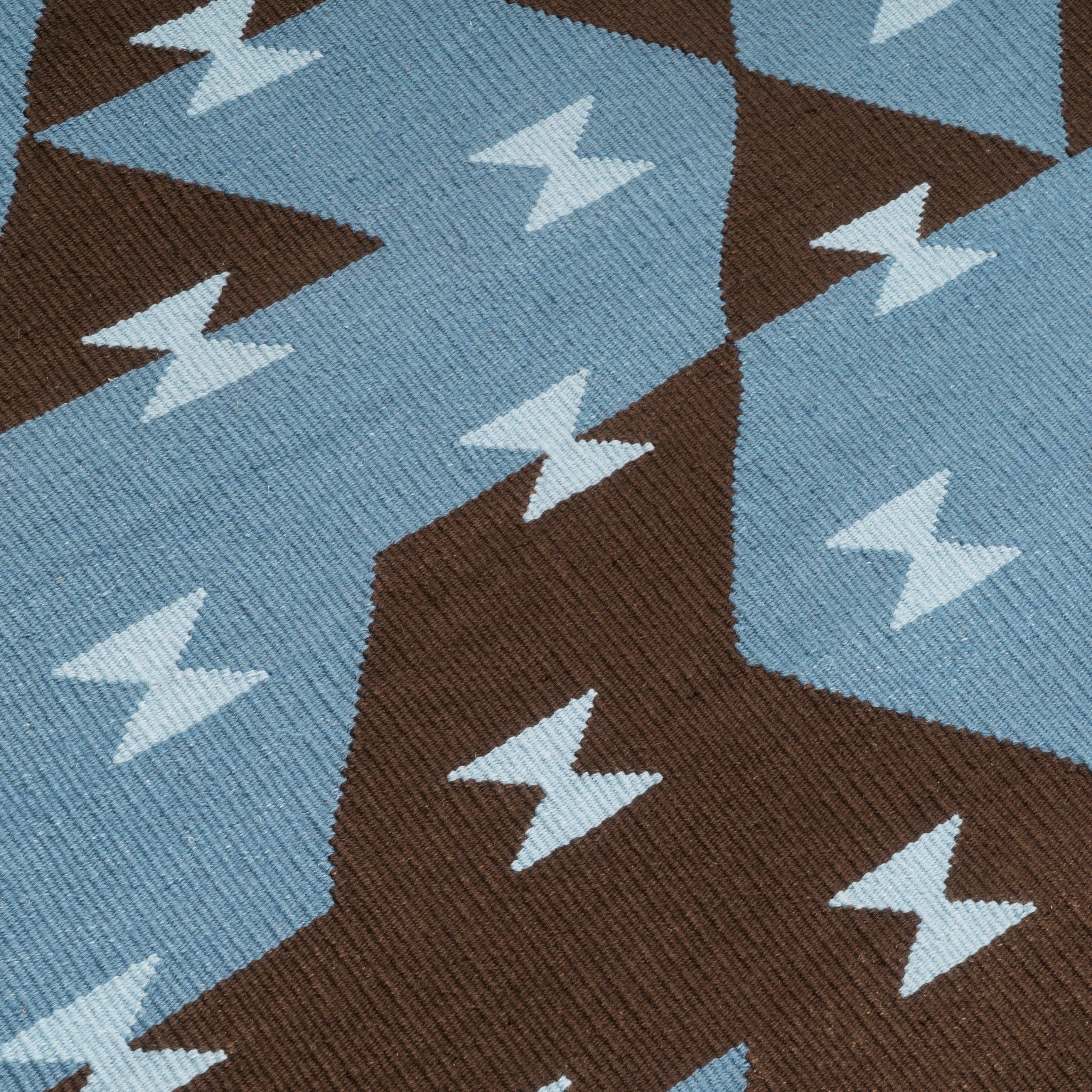 Game Board Handwoven Hemp Designer Rug in Shades of Blue/Brown - 9IHRDOK004016 - Arconiz