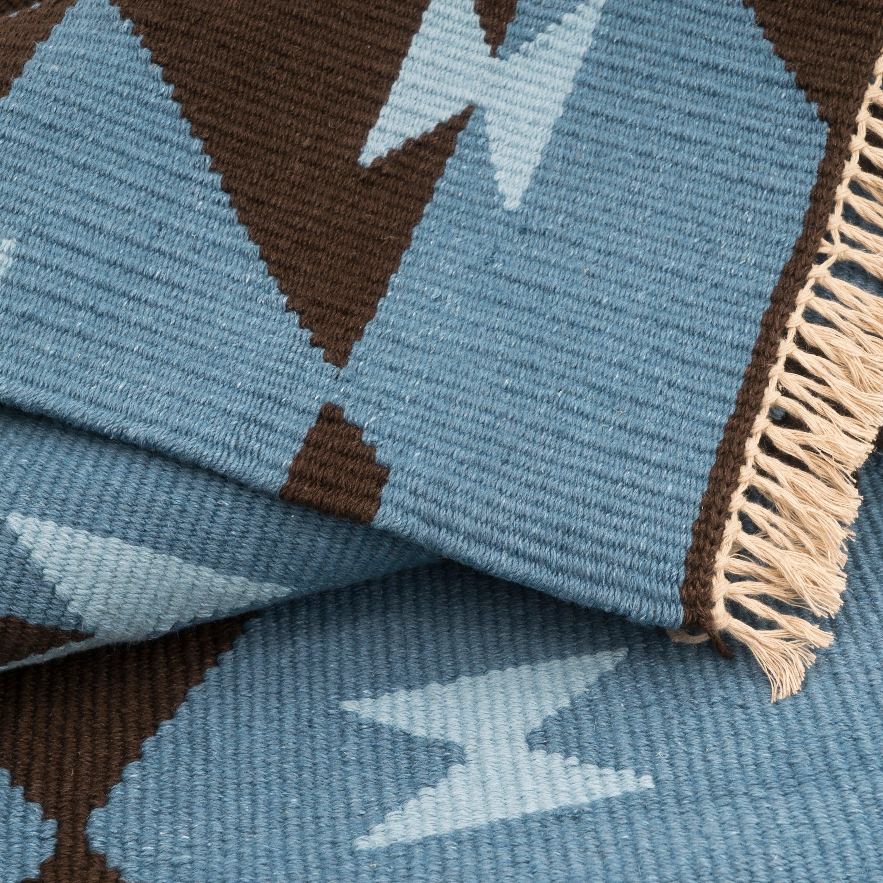 Game Board Handwoven Hemp Designer Rug in Shades of Blue/Brown - 9IHRDOK004016 - Arconiz