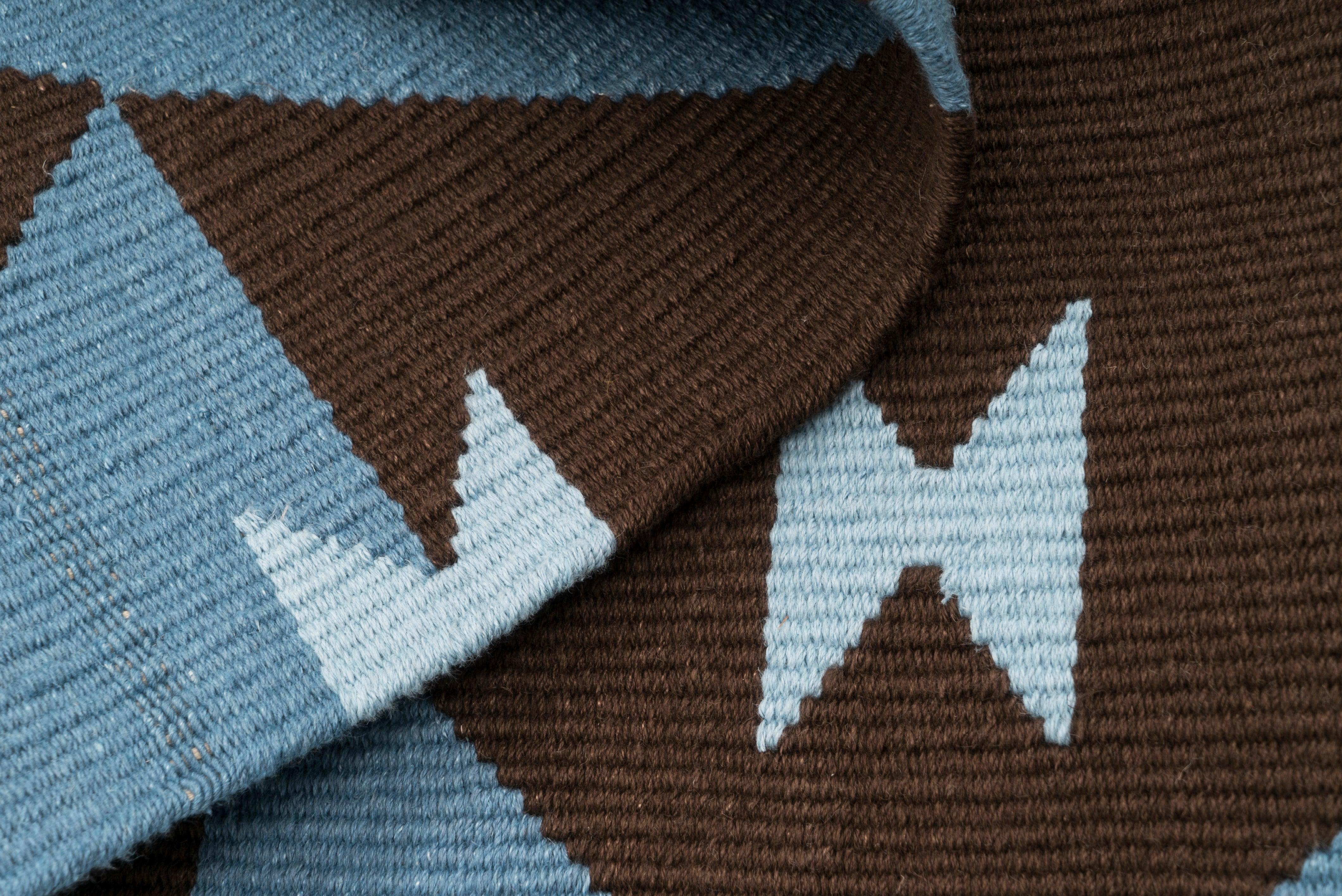 Game Board Handwoven Hemp Designer Rug in Shades of Blue/Brown - 9IHRDOK004016 - Arconiz