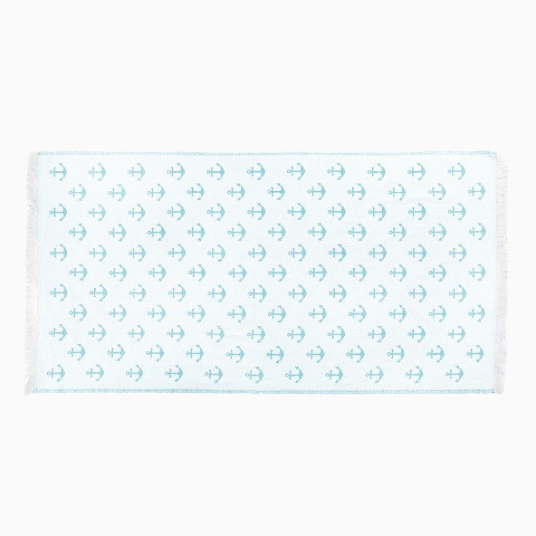 Luxurious Turkish Cotton Beach Towel - Anchor Design Aqua - HV-T949-RBM8 - Arconiz