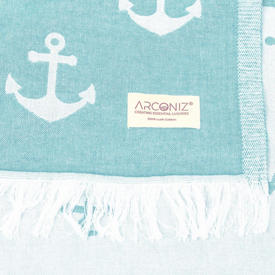 Luxurious Turkish Cotton Beach Towel - Anchor Design Aqua - HV-T949-RBM8 - Arconiz