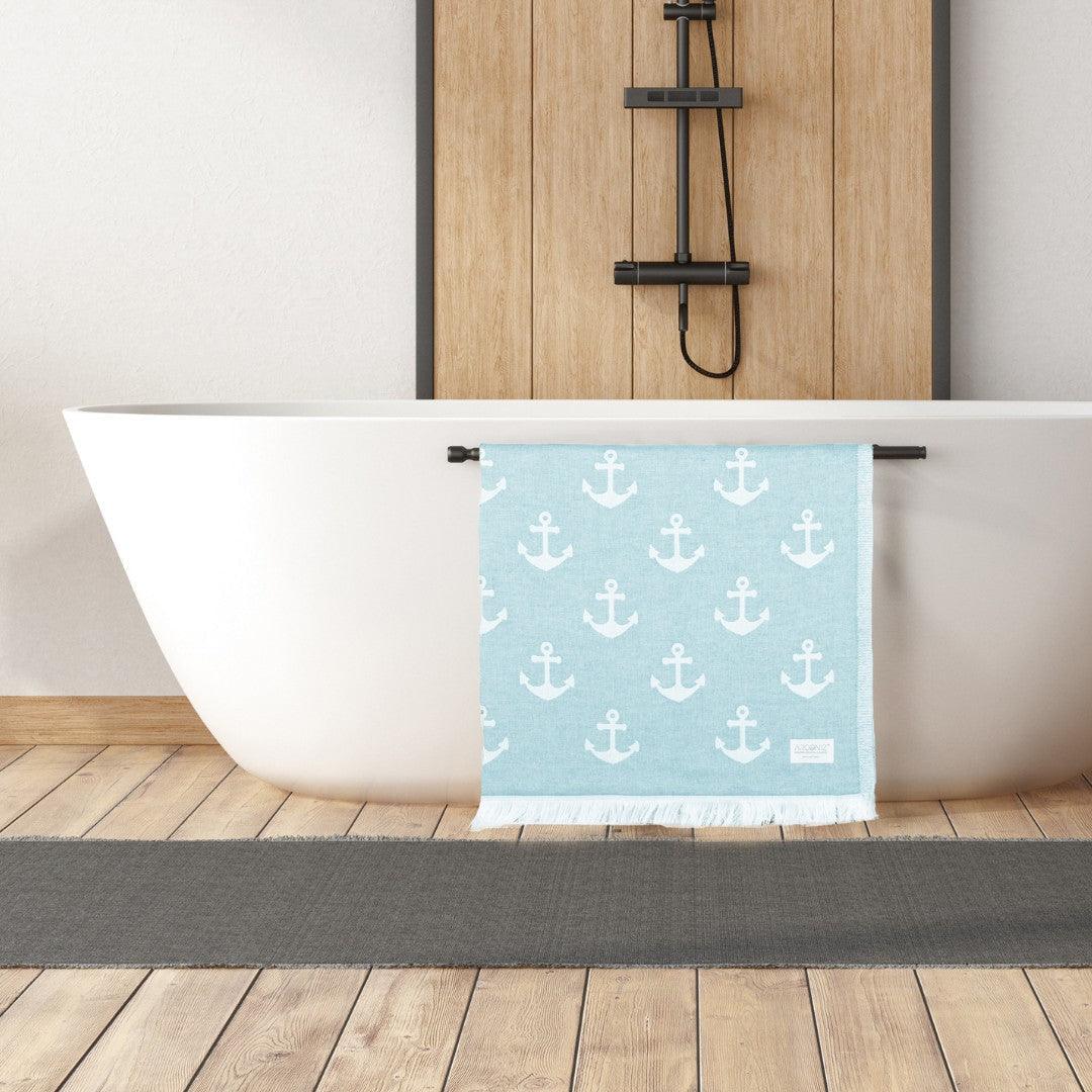 Luxurious Turkish Cotton Beach Towel - Anchor Design Aqua - HV-T949-RBM8 - Arconiz