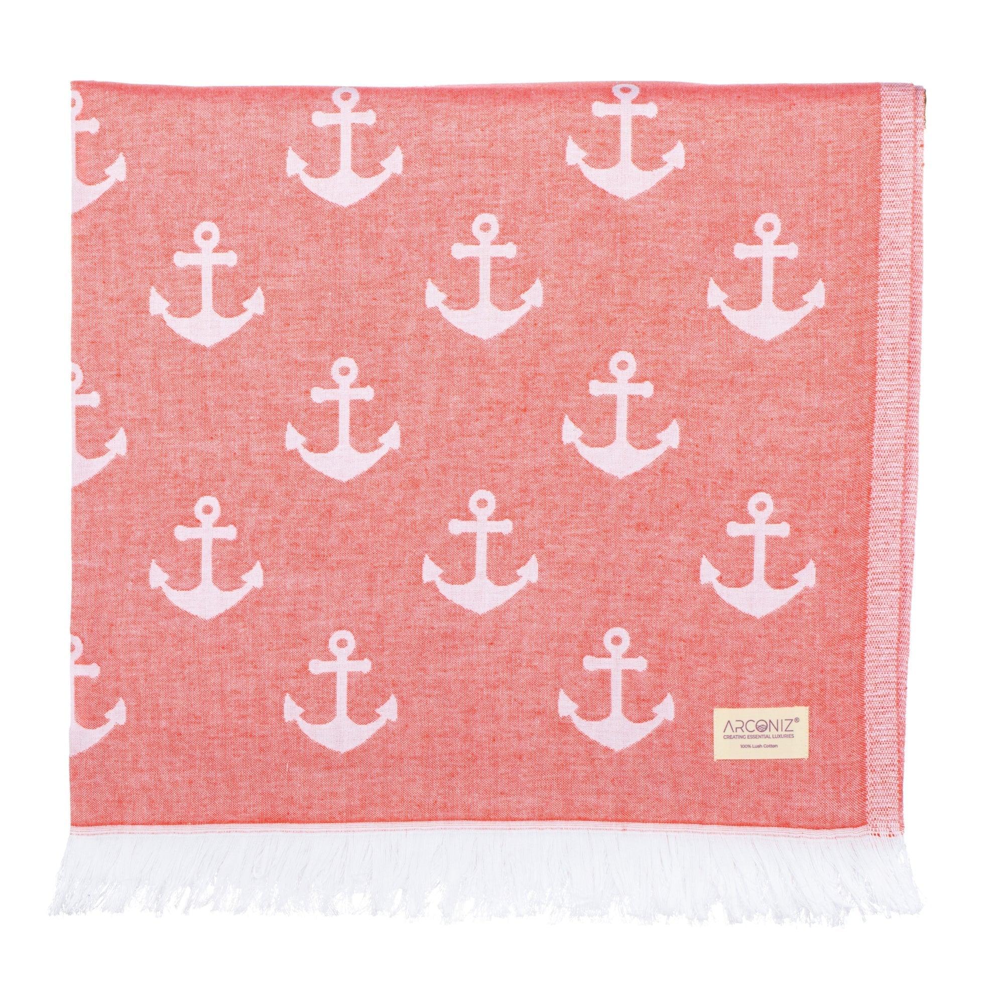 Luxurious Turkish Cotton Beach Towel - Anchor Design Pomegranate - TM-E59S-N8UD - Arconiz